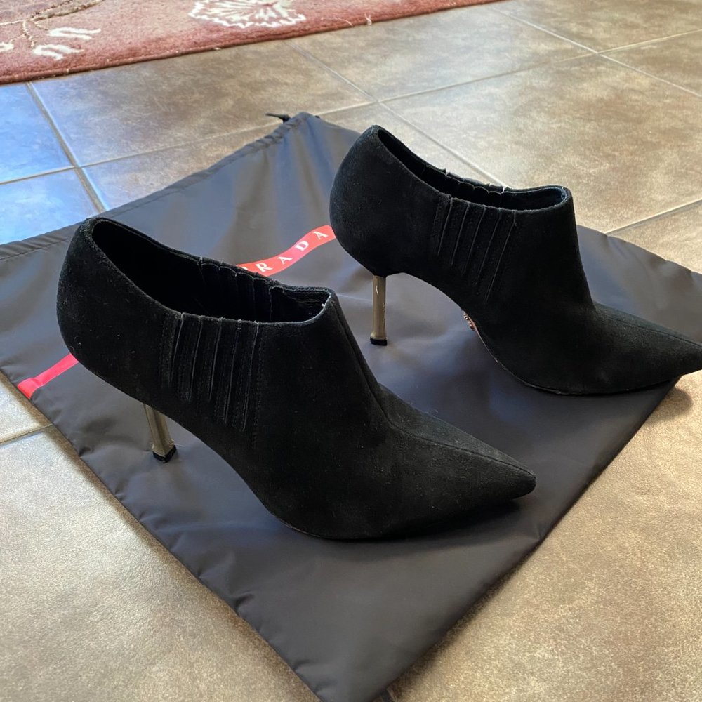 PRADA black suede ankle boots